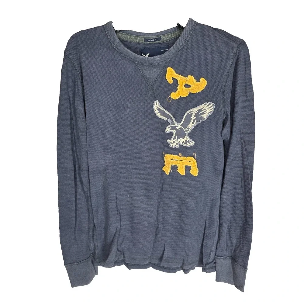 American Eagle Sweatshirt Mens Medium Blue Vintage Fit Thermal Long Sleeve